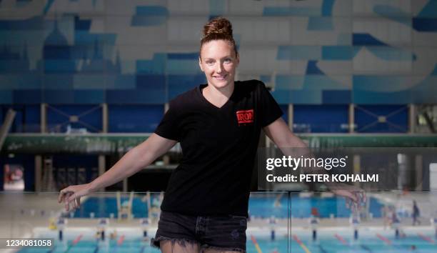 Hungarian swimmer Katinka Hosszu poses during an interview with AFP in Budapest Duna Arena, on July 01, 2021. - "Swimming, Hungarians have it in...