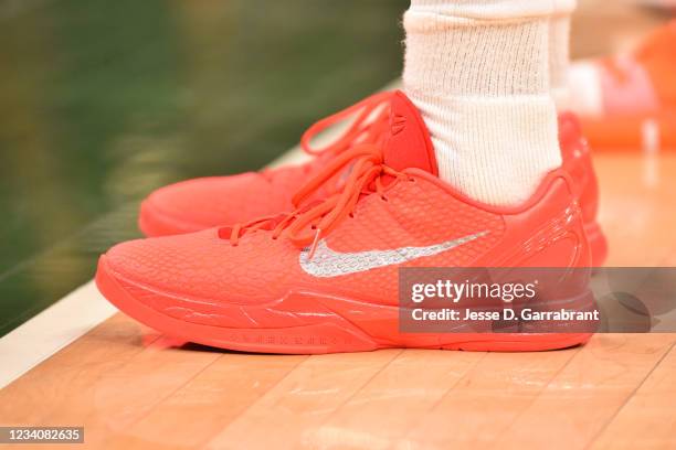 The sneakers worn by P.J. Tucker of the Milwaukee Bucks during Game Six of the 2021 NBA Finals on July 20, 2021 at Fiserv Forum in Milwaukee,...