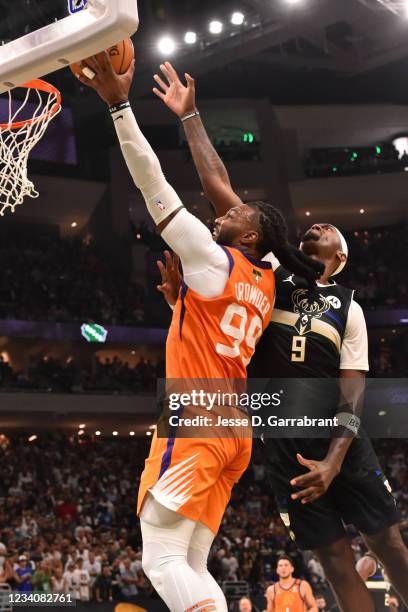 Jae Crowder of the Phoenix Suns shoots the ball against the Milwaukee Bucks during Game Six of the 2021 NBA Finals on July 20, 2021 at Fiserv Forum...