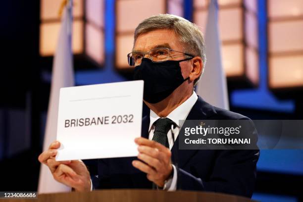 President of the International Olympic Committee Thomas Bach announces Brisbane as the 2032 Summer Olympics host city during the 138th IOC Session in...