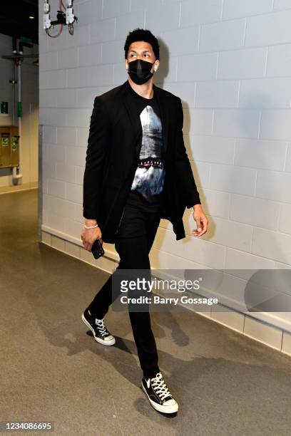 Axel Toupane of the Milwaukee Bucks arrives to the game against the Phoenix Suns during Game Six of the 2021 NBA Finals on July 20, 2021 at the...