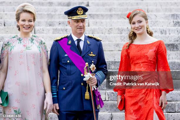 King Philippe of Belgium, Queen Mathilde of Belgium and Princess Elisabeth of Belgium attend the Te Deum Mass at the National day in the Cathedral on...