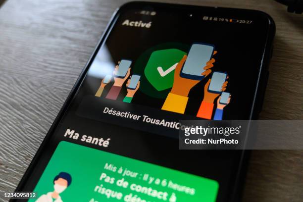 View of the ''Tous Anti Covid'' app in Paris, France, on July 21, 2021 amid the Covid-19 pandemic.