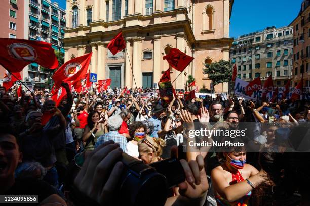 Twenty years after the G8 and the brutal repression of the anti-globalization movement, People gathered in Piazza Alimonda, in Turin, Italy, on July...