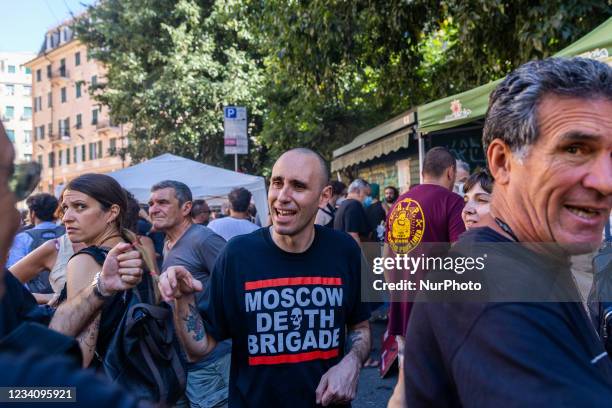 Il fumettista Zerocalcare partecipa alla manifestazione in piazza Alimonda. Twenty years after the G8 and the brutal repression of the...