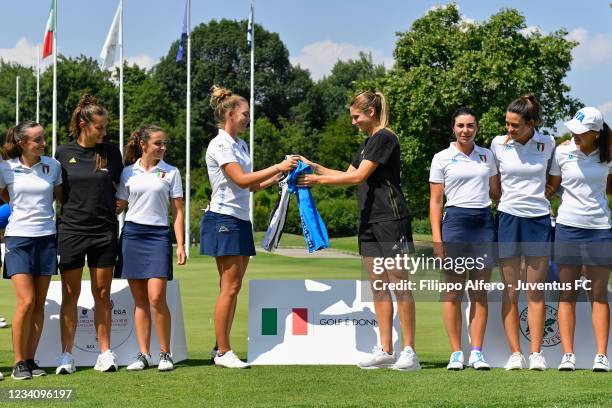 Cecilia Salvai and Martina Lenzini attend The European Ladies Amateur Championship 2021 at Royal Park I Roveri Golf & Country Club on July 20, 2021...