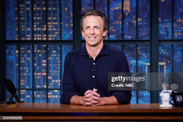 Episode 1173A -- Pictured: Host Seth Meyers during the monologue on July 21, 2021 --