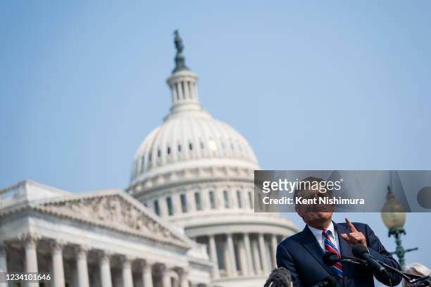 Sen. Steve Daines speaks during a news conference announcing new anti-abortion legislation with Rep. Mary Miller and Rep. Chip Roy on Capitol Hill on...