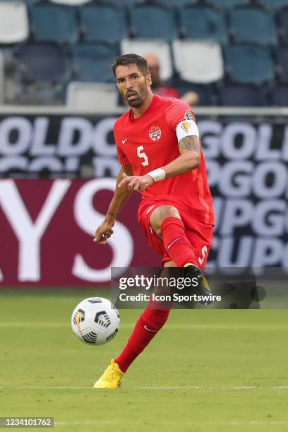 Canada defender Steven Vitoria makes a pass in the first half of a Concacaf Gold Cup match between Haiti and Canada on Jul 15, 2021 at Children's...