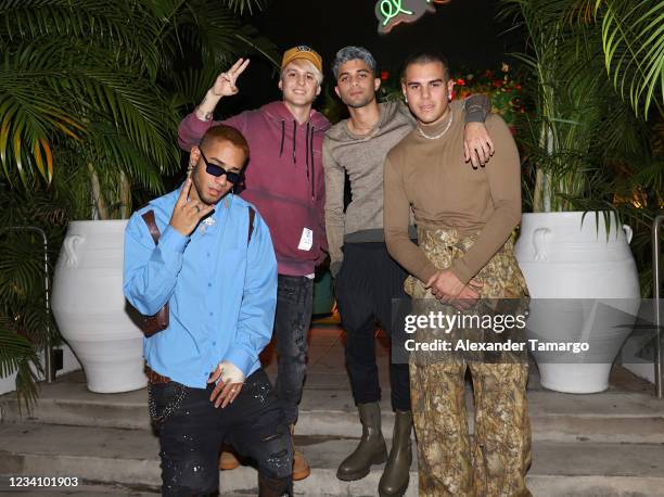 Richard Camacho, Christopher Velez, Erick Brian Colon and Zabdiel De Jesus of the musical group CNCO are seen on July 21, 2021 in Miami, Florida.