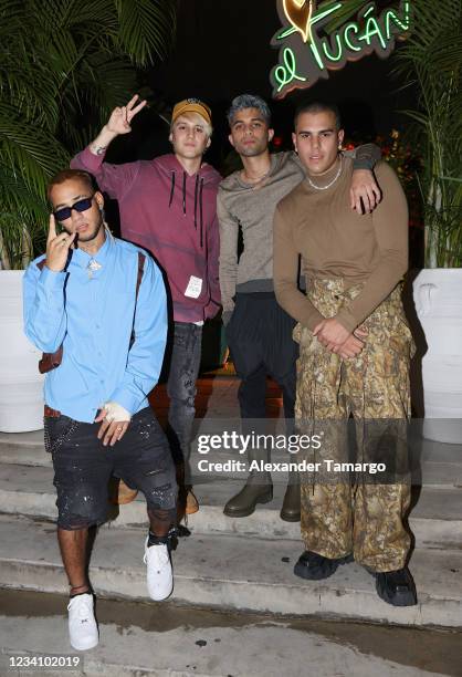 Richard Camacho, Christopher Velez, Erick Brian Colon and Zabdiel De Jesus of the musical group CNCO are seen on July 21, 2021 in Miami, Florida.