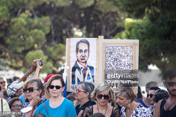 The Greek PM Kyriakos Mitsotakis depicted as a Caricature referring to Hitler. Demonstration Against The Mandatory Vaccine was held in Thessaloniki...