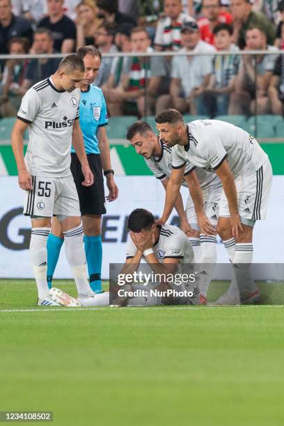 Bartosz Kapustka ,kontuzja during the Champions League qualification round match between Legia Warsaw v Flora Tallinn in Warsaw, Poland, on July 21,...