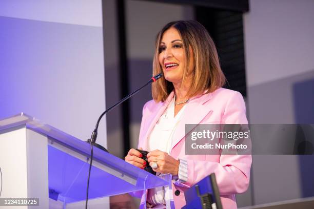 Daniela Santanchè attends the press conference of the candidate mayor Luca Bernardo at Palazzo delle Stelline on July 16, 2021 in Milan, Italy.