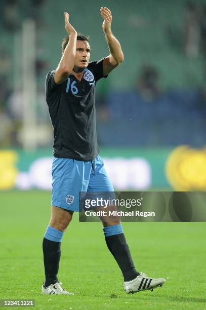 Frank Lampard of England salutes the fans after the EURO 2012 group G qualifying match between Bulgaria and England at the Vasil Levski National...