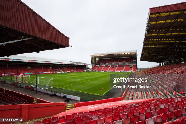 General view of Pittodrie Stadium prior to the UEFA Conference League Second Qualifying Round: First Leg match between Aberdeen and BK Hacken at...