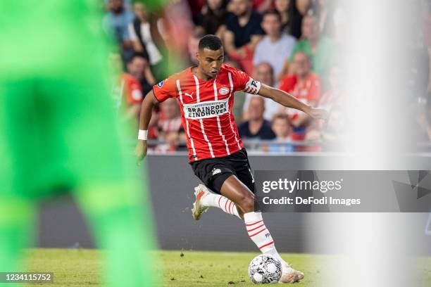 Cody Gakpo of PSV Eindhoven Controls the ball during the UEFA Champions League Qualifiers Match between PSV Eindhoven and Galatasaray SK at Philips...