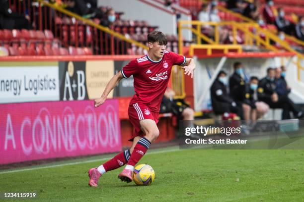 Calvin Ramsay of Aberdeen during the UEFA Conference League Second Qualifying Round: First Leg match between Aberdeen and BK Hacken at Pittodrie...