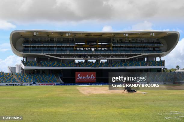 Kensington Oval after the abandoned 2nd ODI between West Indies and Australia at Kensington Oval, Bridgetown, Barbados, on July 22, 2021.