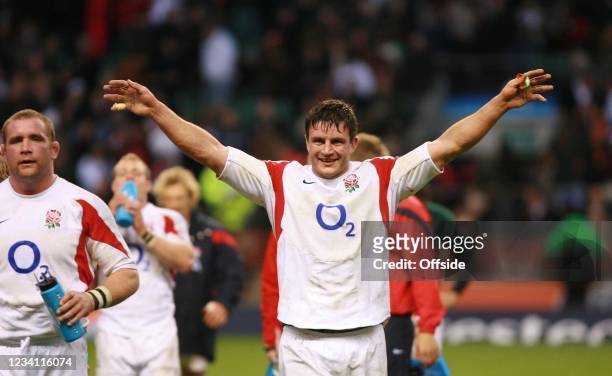 International Rugby, England v South Africa, England Captain, Martin Corry celebrates victory over South Africa.