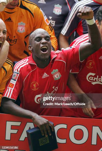 Football Association Community Shield, Liverpool v Chelsea, Man of the match, Momo Sissoko of Liverpool celebrates.