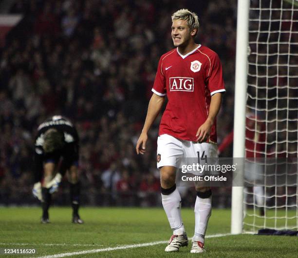 Champions League Football - Manchester United v FC Copenhagen, Alan Smith of Manchester Utd reflects on a missed chance at goal against FC Copenhagen.