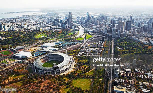 view over melbourne at dusk - melbourne ストックフォトと画像