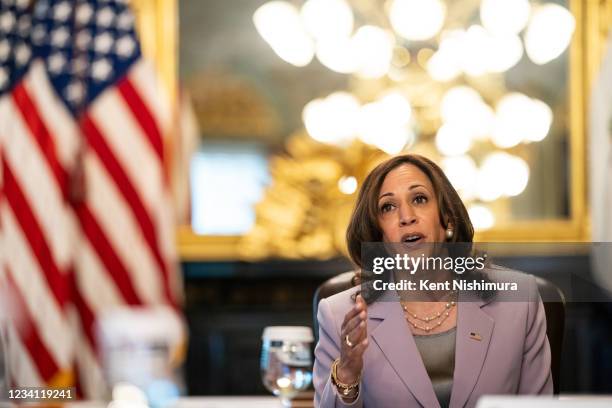 Vice President Kamala Harris meets with DACA recipients, Dreamers without DACA, and immigrant rights leaders in the Vice Presidents Ceremonial Office...