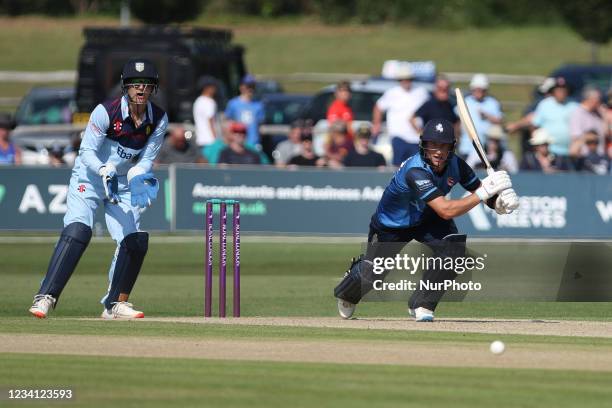 Harry Finch of Kent bats as Cameron Bancroft of Durham looks on during the Royal London One Day Cup match between Kent and Durham at the County...