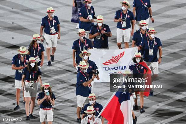Chile's delegation parade during the opening ceremony of the Tokyo 2020 Olympic Games, at the Olympic Stadium, in Tokyo, on July 23, 2021.