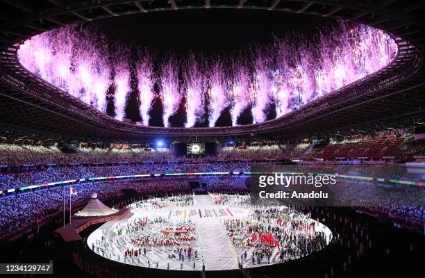 General view of the Olympic Stadium as athletes parade during the opening ceremony of the Tokyo 2020 Olympic Games in Tokyo, Japan on July 23, 2021.