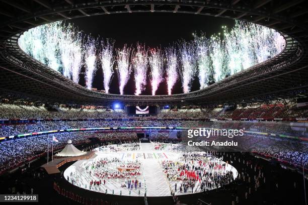 General view of the Olympic Stadium as athletes parade during the opening ceremony of the Tokyo 2020 Olympic Games in Tokyo, Japan on July 23, 2021.