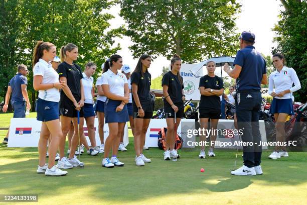 Juventus Women players attend the European Ladies Amateur Championship 2021 at Royal Park I Roveri Golf & Country Club on July 20, 2021 in Turin,...
