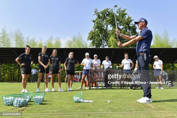 Juventus Women players attend the European Ladies Amateur Championship 2021 at Royal Park I Roveri Golf & Country Club on July 20, 2021 in Turin,...