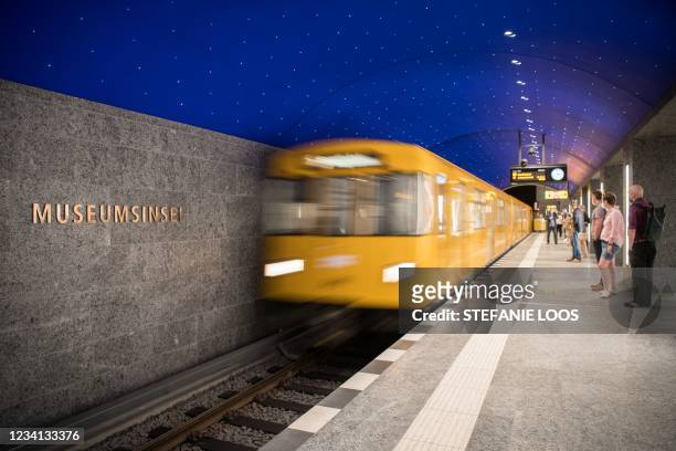 Train of BVG public transport company arrives at the Museumsinsel subway station in Berlin's Mitte district on July 23, 2021. - The Museumsinsel...