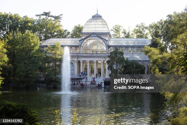 Facade of the Palacio de Cristal which was built by Ricardo Velázquez Bosco in 1887, in the Retiro park. On Sunday, July 25 the Paseo del Prado and...