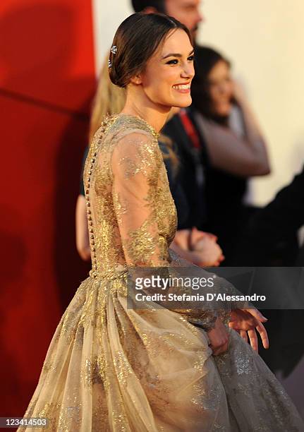 Actress Keira Knightley attends the "A Dangerous Method" premiere during the 68th Venice Film Festivalat Palazzo del Cinema on September 2, 2011 in...