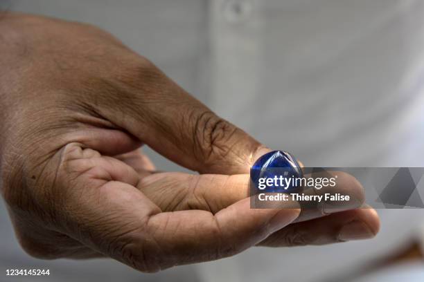 Carats blue sapphire cabochon. The original rough sapphire, before cutting and heating, weighed 81 carats. Most sapphire and other gems mining is...