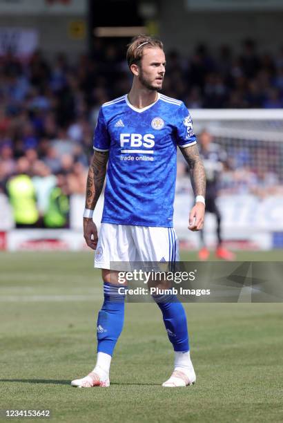 James Maddison of Leicester City during the Pre-Season friendly between Burton Albion and Leicester City at Pirelli Stadium on July 24, 2021 in...