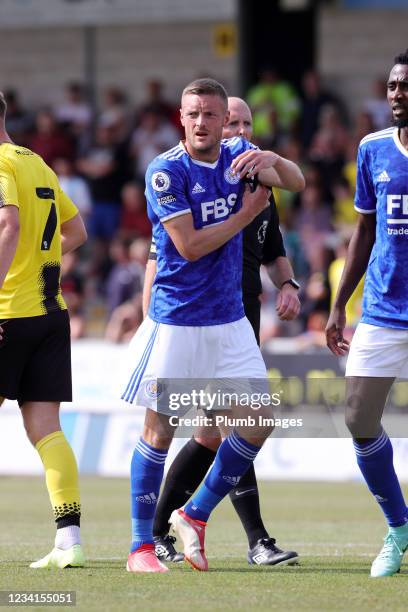 Jamie Vardy of Leicester City and Wilfred Ndidi of Leicester City during the Pre-Season friendly between Burton Albion and Leicester City at Pirelli...