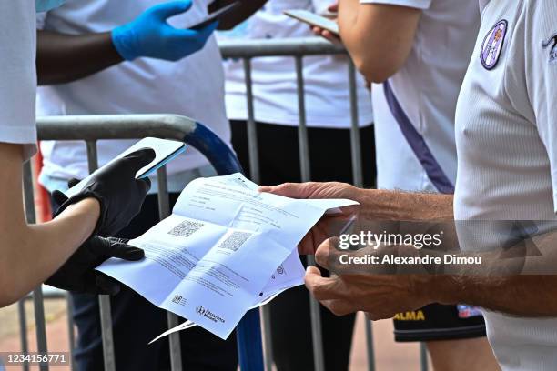 Illustration Sanitary Pass before the Ligue 2 BKT match between Toulouse and Ajaccio at Stadium Municipal on July 24, 2021 in Toulouse, France.