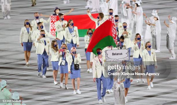 Olympic delegation of Belarus parade into the Olympic Stadium during the opening ceremony of Tokyo 2020 Olympic Games in Tokyo, Japan, July 23, 2021.