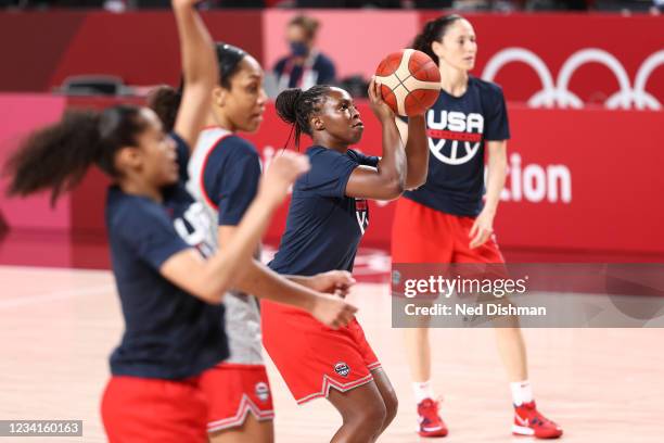 Chelsea Gray of the USA Basketball Womens National Team shoots the ball during USAB Womens National Team practice at the Saitama Super Arena on July...