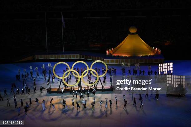 Tokyo , Japan - 23 July 2021; Performers dance during the 2020 Tokyo Summer Olympic Games opening ceremony at the Olympic Stadium in Tokyo, Japan.