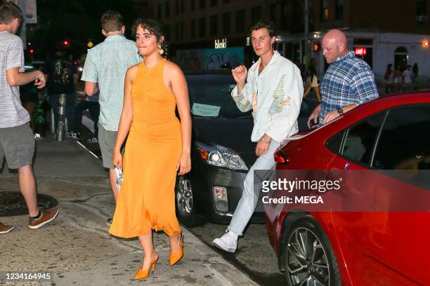 Camila Cabello and Shawn Mendes are seen heading out for the evening on July 23, 2021 in New York City, New York.
