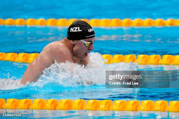 Lewis Clareburt of Team New Zealand competes in the Men's 400m Individual Medley Final on day two of the Tokyo 2020 Olympic Games at Tokyo Aquatics...
