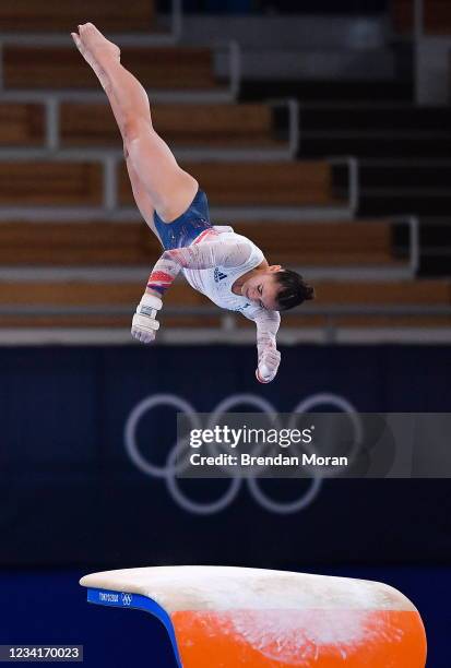 Tokyo , Japan - 25 July 2021; Jennifer Gadirova of Great Britain competing on the vault during women's artistic gymnastics all-round qualification at...