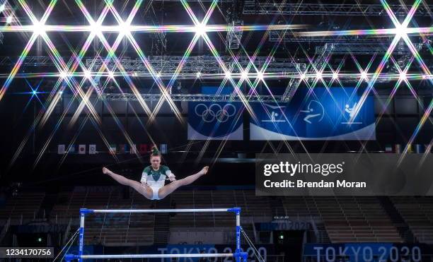 Tokyo , Japan - 25 July 2021; Megan Ryan of Ireland competing on the uneven bars during women's artistic gymnastics all-round qualification at the...