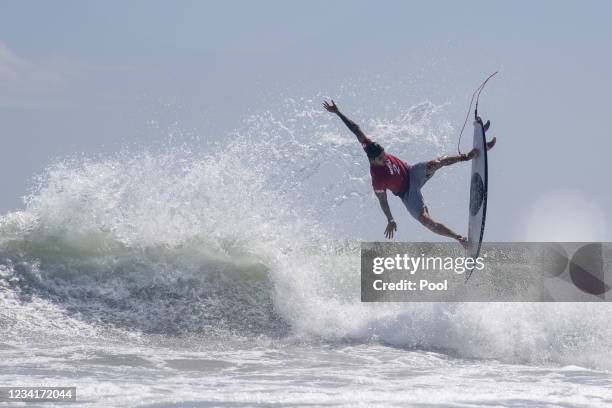 Brazil's Gabriel Medina rides a wave during the men's Surfing first round on day two of the Tokyo 2020 Olympic Games at Tsurigasaki Surfing Beach on...