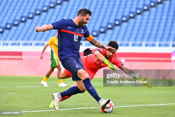 Andre Pierre GIGNAC of France scores a goal canceled by referee for a offside position during the football match in Group A between France and South...